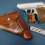 SOLD WALTHER PPK WITH THE VERY RARE VERCHROMT FINISH......FULL RIG....... MINT CONDITION!