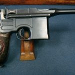 RARE WIEMAR/NAZI POLICE "RED 9" CHOPPED BROOMHANDLE PISTOL......PRUSSIAN CITY POLICE GUMBINNEN DISTRICT....MINT!