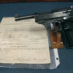 SOLD byf 44 P.38 PISTOL.....ALL BLUE VARIANT IN THE P BLOCK.....STILL WITH BRINGBACK PAPERS!