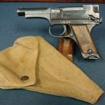 SOLD JAPANESE WW2 TYPE 94 PISTOL.... FEB, 1945 PRODUCTION LATE "SQUAREBACK" VARIANT......VERY SCARCE CANVAS HOLSTER TOO!!!