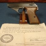 SOLD EXCEPTIONAL SCARCE 1945 LATE WAR PHOSPHATE FINISH MAUSER HSc PISTOL...WAFFENAMTED.....WITH CAPTURE PAPERS!