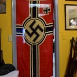 SOLD WAR TROPHY BRING BACK NAZI FLAG WITH APRIL 1945 DATE AND NAMES......GREAT DISPLAY SIZE