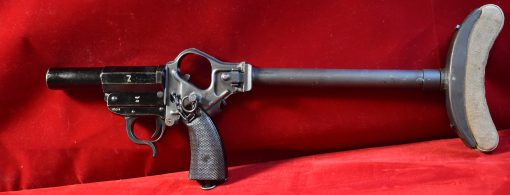 MON JUL 21, VERY RARE ayf42 ERMA KAMPF PISTOLE Z, WITH ULTRA RARE SHOULDER STOCK, RARE RIFLED FLARE/GRENADE LAUNCHING FLARE PISTOL - Image 1