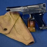 SOLD JAPANESE WW2 TYPE 94 PISTOL….20.4 date (APRIL, 1945) VERY LATE WAR PRODUCTION “SQUARE BACK” VARIANT……VERY SCARCE CANVAS HOLSTER TOO!!!