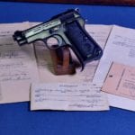 SOLD INTERESTING MODEL 1935 BERETTA....1941 ITALIAN NAVAL ISSUE.........DOCUMENTED WAR TROPHY TO CAPT LEO ANTOSZ.....454TH BOMB GRP......CATCH-22!!!