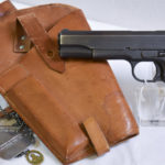 SOLD  US WW2 COLT 1911A1 US ARMY PISTOL, APRIL, 1942 PROD., WB CARTOUCHED,  MATCHING SLIDE, WITH VET DOG TAGS!, VERY SHARP!
