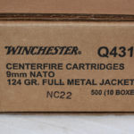 SOLD OUT 500 ROUNDS BRAND NEW PRODUCTION WINCHESTER Q4318,  9mm NATO 124 GRAIN FMJ MILITARY LOADING