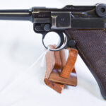SOLD GERMAN WW2 1940 DATED 42 CODE P.08 LUGER PISTOL, MATCHING MAG & ULTRA RARE RED KRIEGHOFF GRIPS, FOUND ON ONLY 1% MINT CRISP!