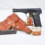 SOLD , EXCEPTIONAL LUFTWAFFE ISSUE FN 1922 PISTOL, FULL RIG WITH DROPPING HOLSTER & RARE 1940 BOX OF FN AMMO!