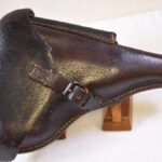 SOLD WC39, EXTREMELY RARE BROWN PIGSKIN DLU 1942 CODED (EWALD LUNESCHLOSS, SOLINGEN)  P.08 LUGER HOLSTER, MINT SHARP!