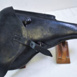 SOLD, 1938 BLACK HARDSHELL LUGER HOLSTER, RARE MAKER, MEH.....CONDITION