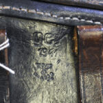 SOLD  WC6 SCARCE MAKER gcx 1941 (KARL BRETTSCHNEIDER, MARISCH-SCHONBERG) 1941 BLACK HARDSHELL P.08 LUGER HOLSTER, PERFECT FOR A BLACK WIDOW, VERY SHARP!