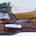 SOLD GERMAN WW1 MAUSER M1896/16 RED NINE BROOMHANDLE PISTOL WITH MATCHING STOCK & 1917 HARNESS, MINT!