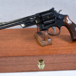 SOLD, 1954 1st PRODUCTION SMITH AND WESSON PRE MODEL 27, "THE .357 MAGNUM REVOLVER", 6 1/2 INCH WITH CASE, MINT CRISP!