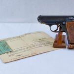 SOLD, WALTHER PPK PISTOL, MILLION SERIAL RANGE WITH ORIGINAL VET BRINGBACK PAPERS, MINT CRISP!