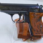 SOLD, WALTHER PPK PISTOL, 1934 HIGH POLISH COMMERCIAL VARIANT,WITH FINGER REST MAG, MINT CRISP EXAMPLE!
