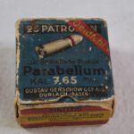 SOLD VERY SCARCE PRE WWII 25 RD BOX OF GECO 7.65 PARABELLUM AMMO (.30 LUGER)