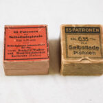 SOLD 2 EXTREMELY RARE FULL BOXES OF 1930'S GERMAN 6.35MM (.25 AUTO) AMMUNITION, ONE DWM BOX UN-OPENED!