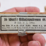 SOLD, TWO 16 ROUND BOXES OF SCARCE EARLY 1940 DATED GERMAN WWII 9MM AMMO, MADE BY RWS, SOLD INDIVIDUALLY