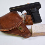 SOLD JAPANESE WWII FN MODEL 1910 PISTOL, FULLY RIGGED OUT WITH FANTASTIC JAPANESE HOLSTER & BOX OF AMMO! VERY SHARP!