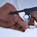 SOLD  END OF WAR, LAST DITCH 20.2 DATE (FEB, 1945) TYPE 14 NAMBU PISTOL, SLAB SIDE GRIPS & HOLSTER, VERY SHARP!