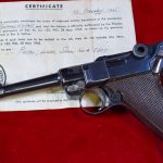 SOLD, IMPORTANT, DOCUMENTED ULTRA RARE LUFTWAFFE 1936 KRIEGHOFF LUGER, MATCHING MAG, & STILL WITH THE WAR TROPHY BRING BACK DOC!