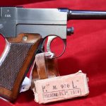 SOLD SELDOM SEEN ITALIAN ARMY WWI ISSUE MODEL 1910 GLISENTI PISTOL, WITH TOOL & 1918 DATED AMMO PACKET, VERY SHARP!