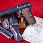 SOLD, NAZI ISSUED .380 ASTRA 300 PISTOL, AUG, 1943 SHIPMENT, MINT CRISP FULL RIG WITH RARE MANUAL TOO!
