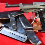 SOLD  EXCEPTIONAL, ULTRA RARE byf 44 P.38 PISTOL, NAZI POLICE “EAGLE/F” DUAL TONE, FULL RIG, MINT CRISP!