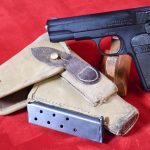 SOLD, VERY RARE BRITISH MILITARY ISSUE COLT 1903 POCKET HAMMERLESS PISTOL, RARE SOE USE IN WW2 WITH VERY RARE NAMED HOLSTER!
