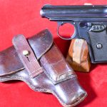 SOLD SCARCE SAUER MODEL 1919 6.35mm/25 auto PISTOL, 1st VARIATION, WITH RARE HOLSTER, WWII GERMAN OFFICER CARRIED, MINT CRISP!