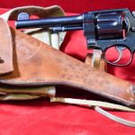 SOLD US WWI/WWII SMITH & WESSON M-1917 .45 ACP SERVICE REVOLVER, 1917 PRODUCTION, RIGGED OUT FOR WWII ISSUE WITH A RARE WWII HOLSTER, BELT & AMMO POUCH, VERY SHARP!