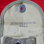 SOLD, RARE US WWII M1 CARBINE TWIN MAG POUCH FOR BELT, 1944 KHAKI, RARE MAKER TOO!