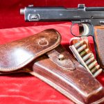SOLD SCARCE, STEYR HAHN MODEL 1912 PISTOL, NAZI POLICE “EAGLE/L”, 9m/m PARABELLUM, FULL RIG WITH RARELY SEEN HOLSTER, VERY SHARP!