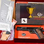 SOLD EXCEPTIONAL 1968 COLT GOLD CUP NATIONAL MATCH .45 PISTOL, LNIB, STUNNING WITH ALL THE GIBLETS & TEST TARGET TOO!