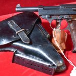 SOLD, GERMAN WWII WALTHER ac 44 CODED P.38 PISTOL, FULL RIG WITH 1943 HARDSHELL HOLSTER, VERY SHARP!