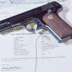 SOLD RARE & RABIDLY DESIRABLE, US WWII 1903 COLT POCKET HAMMERLESS PISTOL, “US PROPERTY” VERY EARLY FEB,1942 SHIPMENT, WB CARTOUCHED, VERY SHARP!