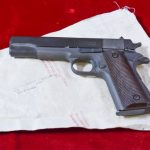 SOLD, ABSOLUTELY FACTORY NEW, LATE WWII JUNE, 1945 REMINGTON RAND 1911A1 US ARMY SERVICE PISTOL, BRAND NEW IN 1964 GOVERNMENT EXPORT PACKAGE, 100% FACTORY ORIGINAL!