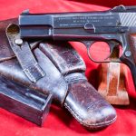 SOLD VERY CHOICE, 1941 NAZI OCCUPATION FN/BROWNING, TANGENT SIGHT HIGH POWER PISTOL, WaA140 PROOFED, FULL RIG WITH RARE emj 1942 DATED HOLSTER, FANTASTIC RIG!