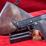 SOLD VERY SCARCE FRENCH WWII ISSUED RUBY PISTOL, FULL RIG WITH POST WWI MODIFICATION & RARE 1937 PATTERN HOLSTER, VERY SHARP!