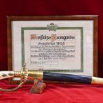 SOLD IMPORTANT & WELL DOCUMENTED 1926 CLEMON & JUNG GERMAN SENIOR FORESTRY CUTLASS, SHOOTING PRIZE AWARD WITH ORIGINAL FRAMED PRESENTATION DOC, OUTSTANDING EXAMPLE!