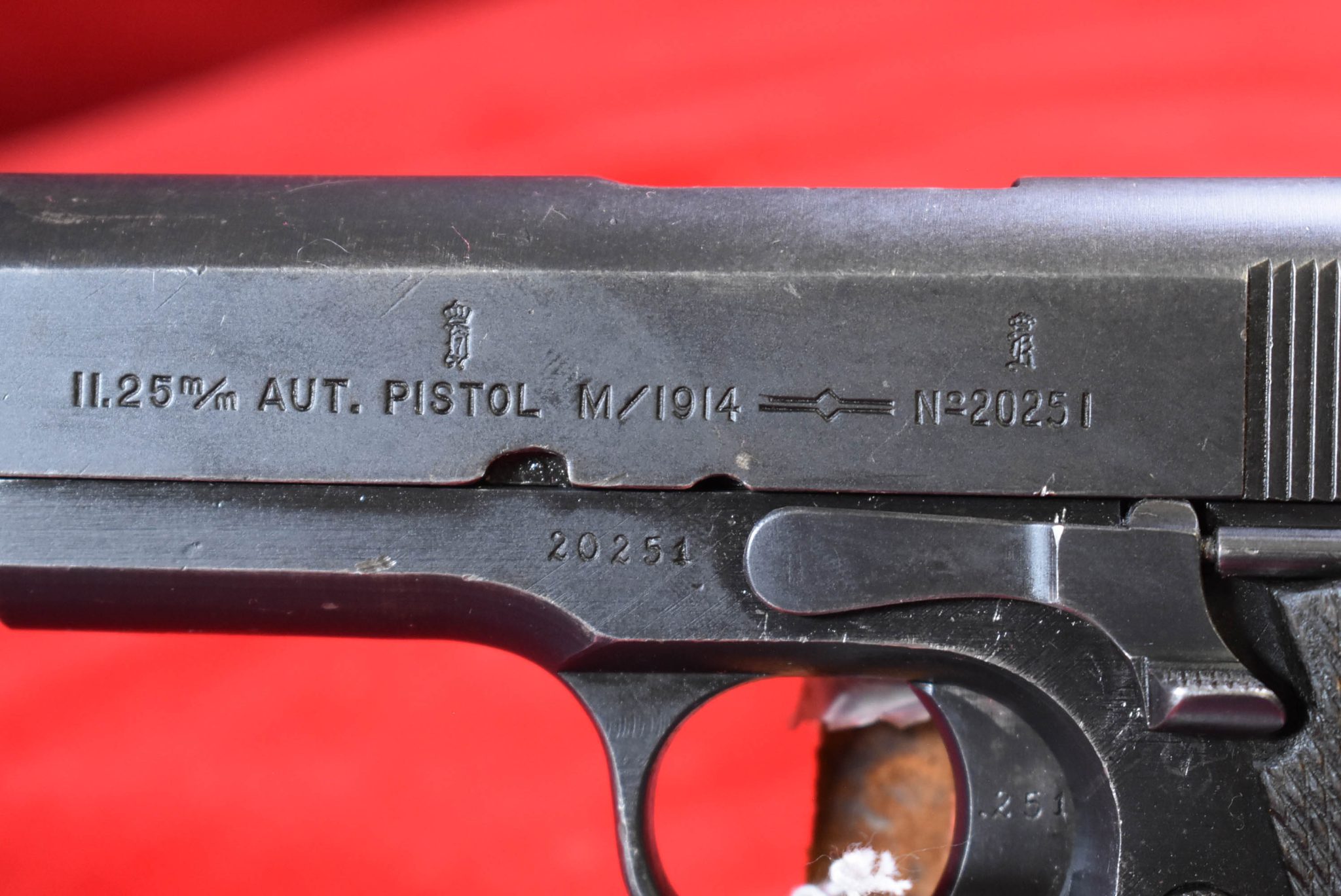 SOLD, VERY CHOICE & SCARCE NORWEGIAN M1914 PISTOL, 1929 DATED 100% ...