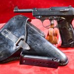 SOLD VERY CHOICE, WALTHER ac43 P.38 PISTOL, SCARCE LATE 1943 STRAIGHT LINE VARIANT, m BLOCK, VERY SHARP FULL RIG!