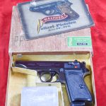 SOLD  MINT CRISP IN ORIGINAL MATCHING BOX, 1938 WALTHER PP PISTOL, CROWN N, .22LR, SCARCE VARIANT NEARLY NEW IN THE BOX!