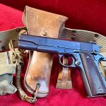 SOLD US WWII REMINGTON RAND 1911A1 PISTOL, EARLY PRODUCTION, 2nd SLIDE LOGO, DU LITE FINISH, MINT SHARP FULL RIG, DOCUMENTED!