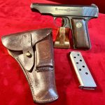 SOLD VERY RARE WIEMAR / NAZI ERA, BAHN SCHUTZ (RAILWAY POLICE) MARKED ORTGIES PISTOL, EXTREMELY RARE SERVICE ISSUED ORTGIES, FULL RIG, RARE HOLSTER, VERY SHARP!