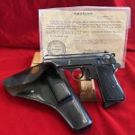 SOLD VERY RARE 1935 WALTHER PP PISTOL, 7.65 WITH BOTTOM MAG RELEASE STILL WITH VET CAPTURE PAPERS!