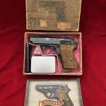 SOLD…MON NOV 13, MINT STUNNING WALTHER PPK STILL IN THE MATCHING BOX, WITH ALL THE GIBLETS!!!