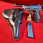 SOLD EXCEPTIONAL WALTHER ac 41 P.38 PISTOL, SCARCE “e” BLOCK 2nd VARIATION, 2 MATCHING MAG, MINT CRISP FULL RIG!
