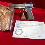 SOLD VERY CHOICE, NAZI OCCUPATION 1941 PRODUCTION “TANGENT SIGHT” FN BROWNING HIGH POWER PISTOL, WaA140 PROOFED, VET BRINGBACK RIG WITH CAPTURE PAPERS!